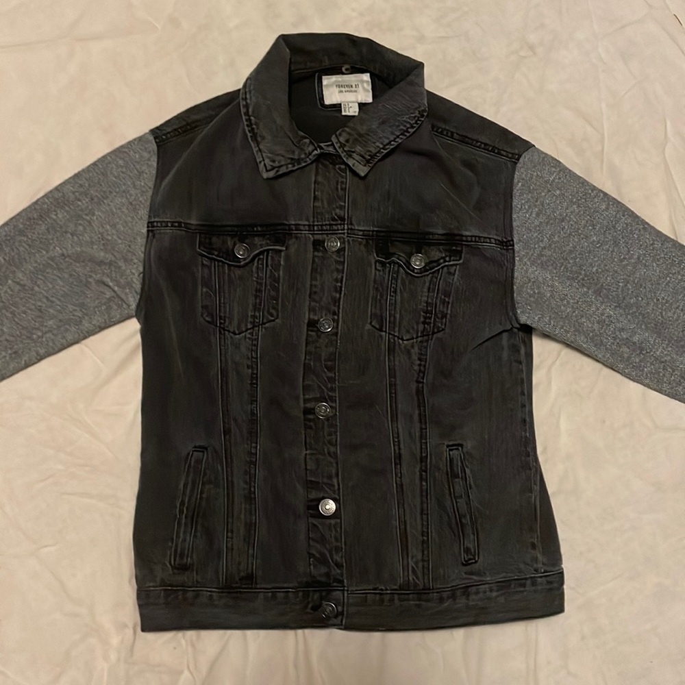 Small Forever 21 black and gray jean jacket good quality and condition